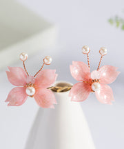 Fashion Pink Copper Alloy Pearl Colored Glaze Butterfly Hairpin
