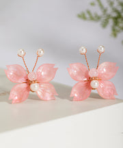 Fashion Pink Copper Alloy Pearl Colored Glaze Butterfly Hairpin