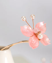 Fashion Pink Copper Alloy Pearl Colored Glaze Butterfly Hairpin