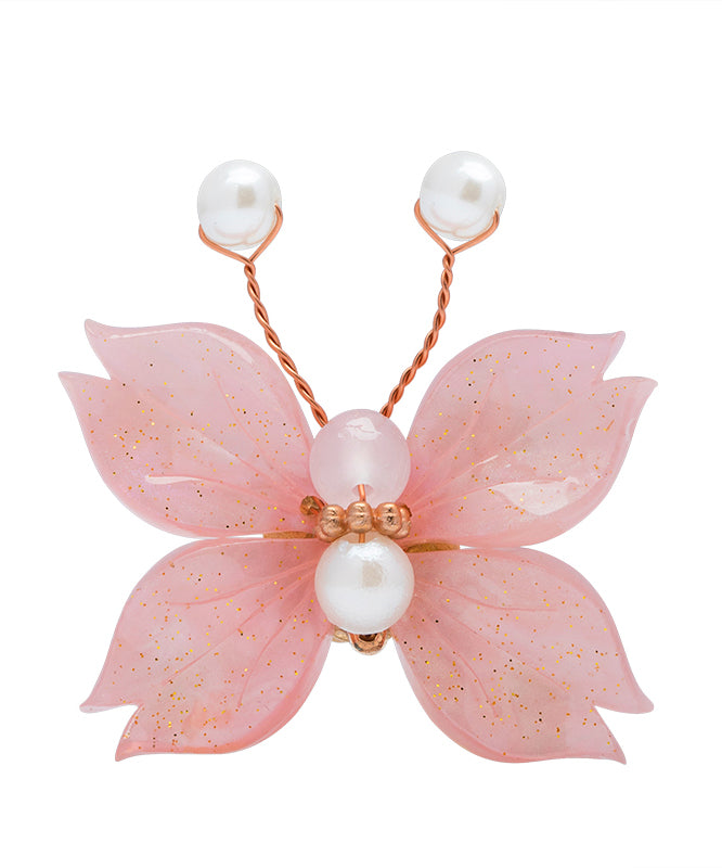Fashion Pink Copper Alloy Pearl Colored Glaze Butterfly Hairpin