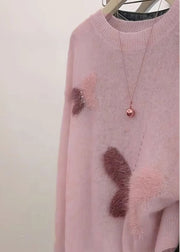 Fashion Pink Oversized Butterfly Knit Short Sweater Spring