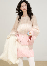 Fashion Pink Oversized Warm Knit Two Pieces Set Winter