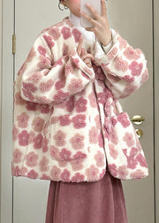 Fashion Pink Pockets Mink Velvet Coats And Wide Leg Pants Two Piece Set Winter