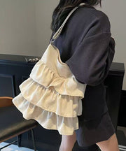 Fashion Pink Ruffled Patchwork Canvas Shoulder Bags