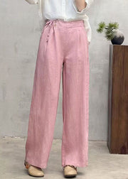 Fashion Pink Side Tie Waist Linen Pants Summer