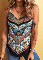 Fashion Pink V Neck Print Vest Sleeveless