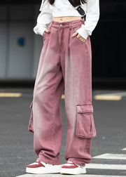 Fashion Pockets Patchwork Denim Wide Leg Pants Fall