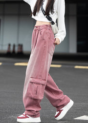 Fashion Pockets Patchwork Denim Wide Leg Pants Fall