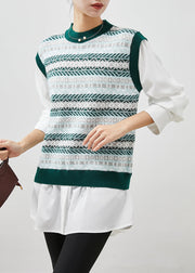 Fashion Print Patchwork Knit Fake Two Piece Blouses Spring
