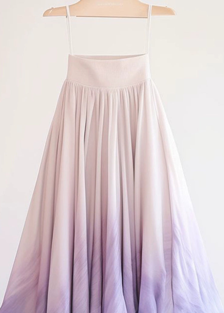 Fashion Purple Gradient Color High Waist Chiffon Skirts Summer