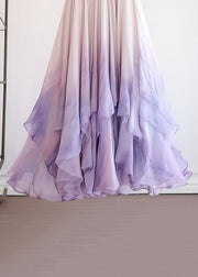 Fashion Purple Gradient Color High Waist Chiffon Skirts Summer