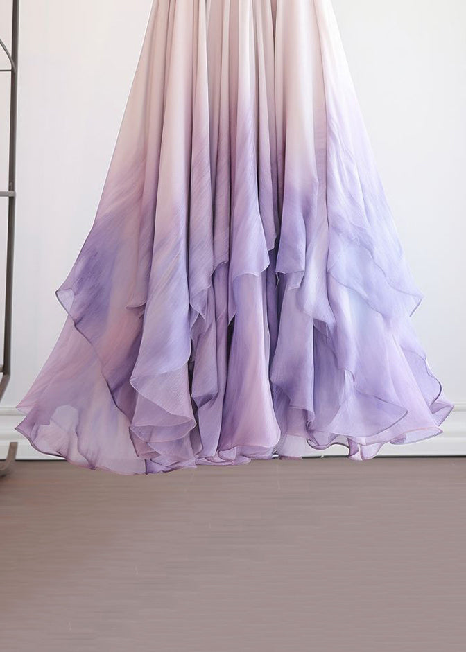Fashion Purple Gradient Color High Waist Chiffon Skirts Summer