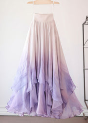Fashion Purple Gradient Color High Waist Chiffon Skirts Summer