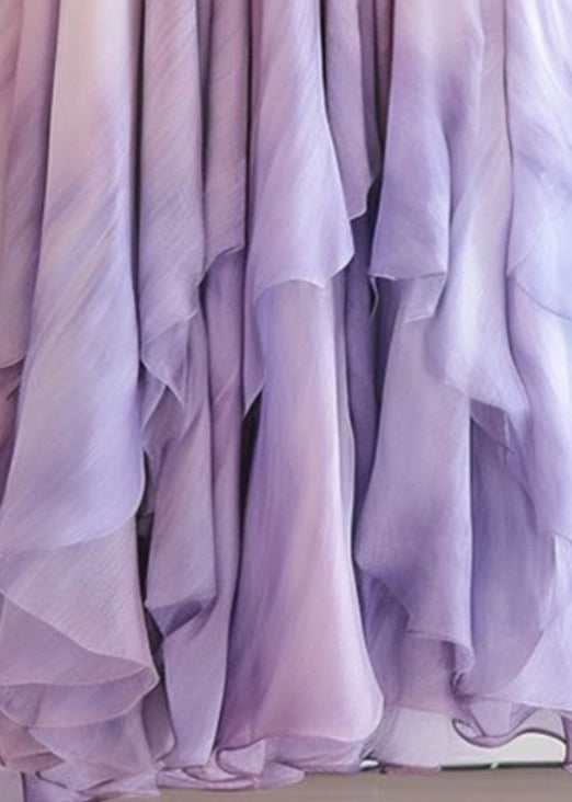Fashion Purple Gradient Color High Waist Chiffon Skirts Summer