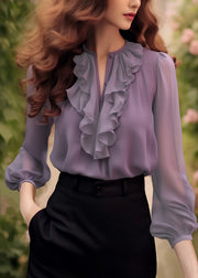 Fashion Purple Ruffled Solid Chiffon Shirt Bracelet Sleeve