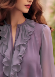 Fashion Purple Ruffled Solid Chiffon Shirt Bracelet Sleeve