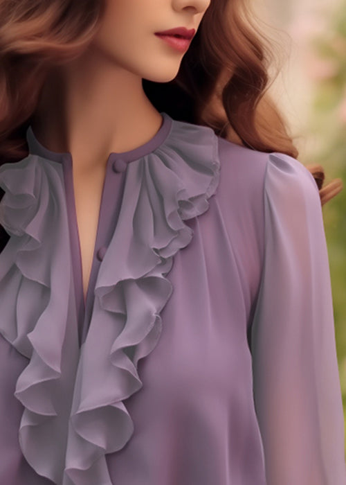 Fashion Purple Ruffled Solid Chiffon Shirt Bracelet Sleeve