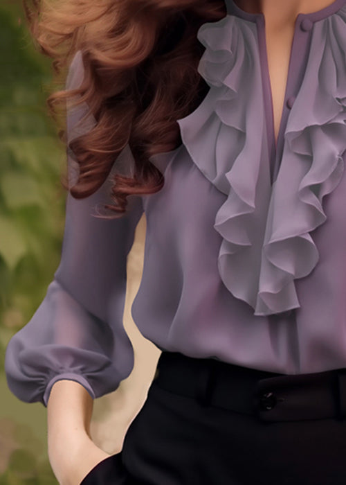Fashion Purple Ruffled Solid Chiffon Shirt Bracelet Sleeve