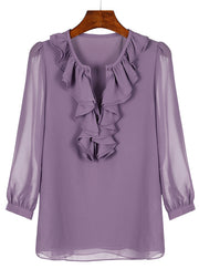 Fashion Purple Ruffled Solid Chiffon Shirt Bracelet Sleeve