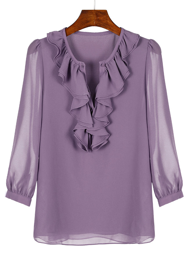 Fashion Purple Ruffled Solid Chiffon Shirt Bracelet Sleeve