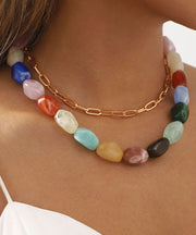 Fashion Rainbow Alloy Resin Beading Double-Layer Gratuated Bead Necklace