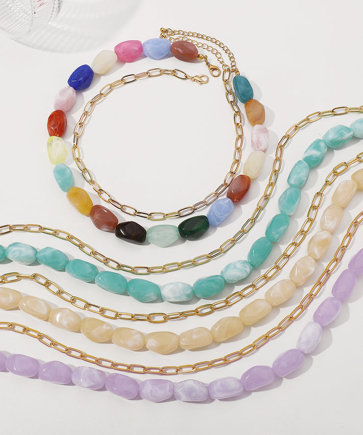 Fashion Rainbow Alloy Resin Beading Double-Layer Gratuated Bead Necklace