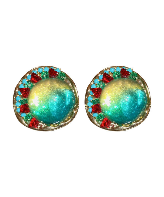 Fashion Rainbow Alloy Zircon Coloured Glaze Round Stud Earrings
