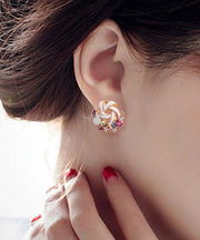 Fashion Rainbow Alloy Zircon Floral Stud Earrings