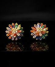 Fashion Rainbow Copper Overgild Crystal Daisy Stud Earrings