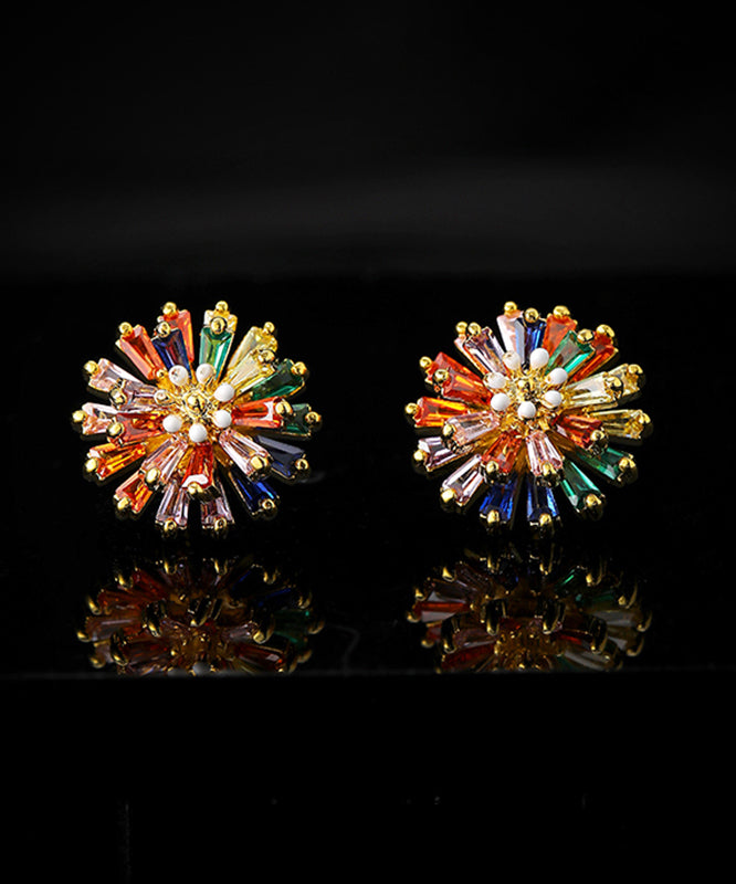 Fashion Rainbow Copper Overgild Crystal Daisy Stud Earrings