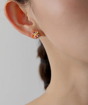 Fashion Rainbow Copper Overgild Crystal Daisy Stud Earrings