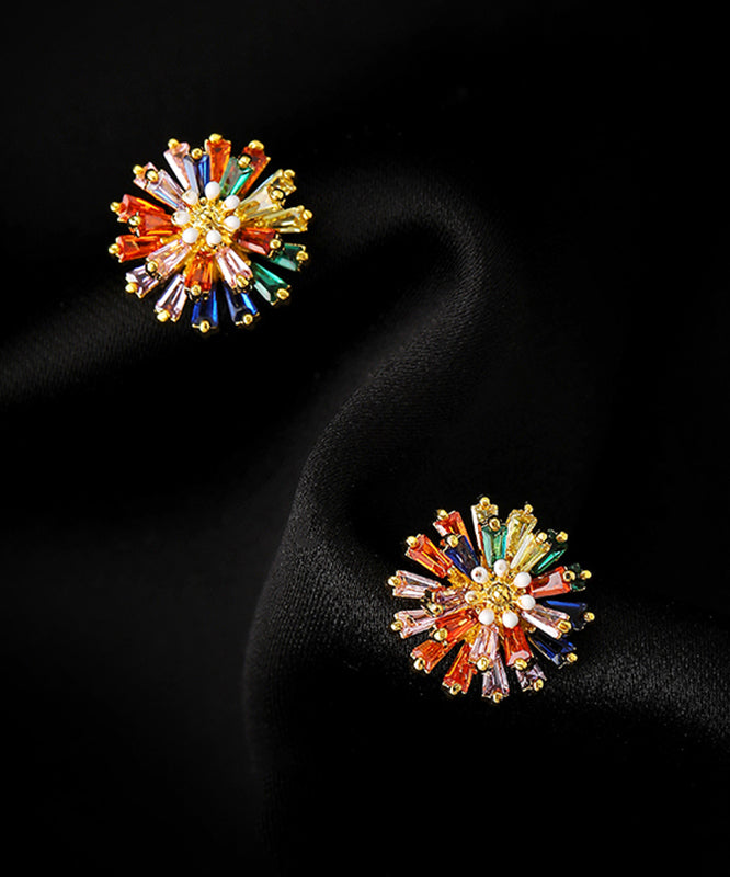 Fashion Rainbow Copper Overgild Crystal Daisy Stud Earrings