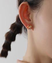 Fashion Rainbow Copper Overgild Crystal Daisy Stud Earrings