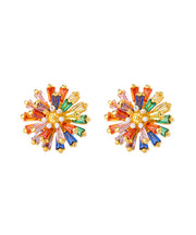 Fashion Rainbow Copper Overgild Crystal Daisy Stud Earrings