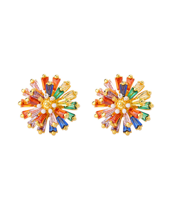 Fashion Rainbow Copper Overgild Crystal Daisy Stud Earrings