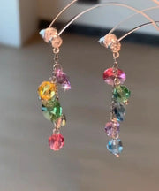 Fashion Rainbow Copper Overgild Zircon Tassel Drop Earrings