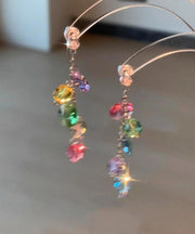 Fashion Rainbow Copper Overgild Zircon Tassel Drop Earrings