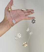 Fashion Rainbow Metal Alloy Zircon Floral Gratuated Bead Necklace