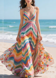 Fashion Rainbow Patchwork Exra Large Hem Chiffon Mini Dress Summer