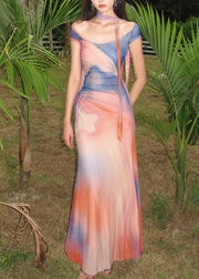 Fashion Rainbow Print Maxi Spaghetti Strap Dress Summer