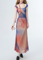 Fashion Rainbow Print Maxi Spaghetti Strap Dress Summer