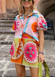 Fashion Rainbow Print Shirts And Shorts Two Piece Set Short Sleeve