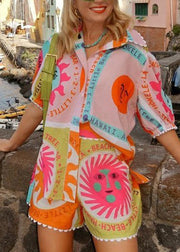 Fashion Rainbow Print Shirts And Shorts Two Piece Set Short Sleeve