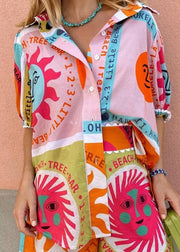 Fashion Rainbow Print Shirts And Shorts Two Piece Set Short Sleeve