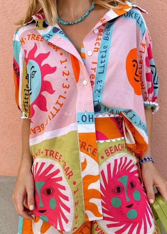 Fashion Rainbow Print Shirts And Shorts Two Piece Set Short Sleeve