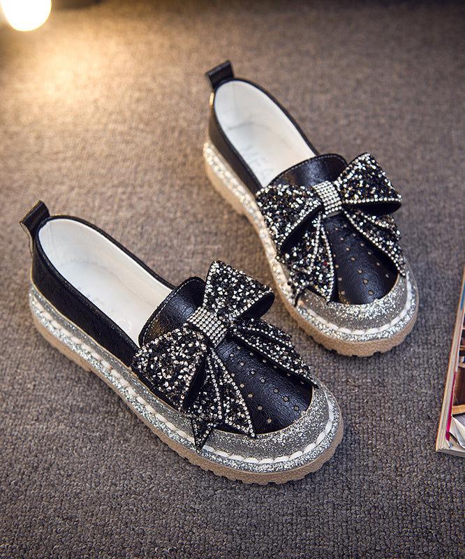 Fashion Red Bow Zircon Splicing Penny Loafers