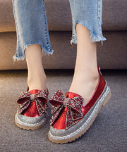 Fashion Red Bow Zircon Splicing Penny Loafers