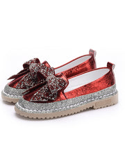 Fashion Red Bow Zircon Splicing Penny Loafers