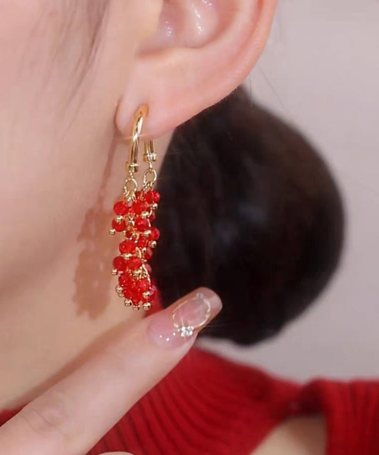 Fashion Red Copper Alloy Beading Hoop Earrings