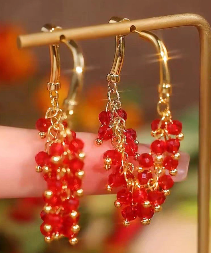 Fashion Red Copper Alloy Beading Hoop Earrings
